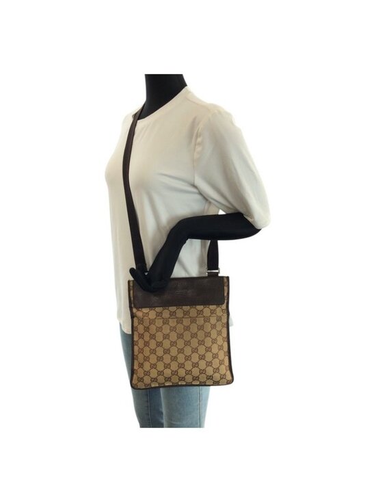 Gucci Beige Dark Brown GG Canvas Leather Shoulder Bag Pochette main image 0